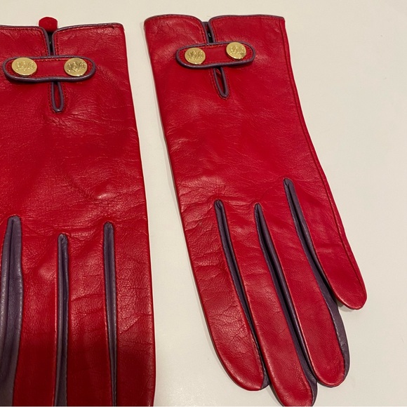 TED BAKER LONDON Red/Purple Gold Button Chupa Leather Gloves Size S/M Holiday - Picture 9 of 16